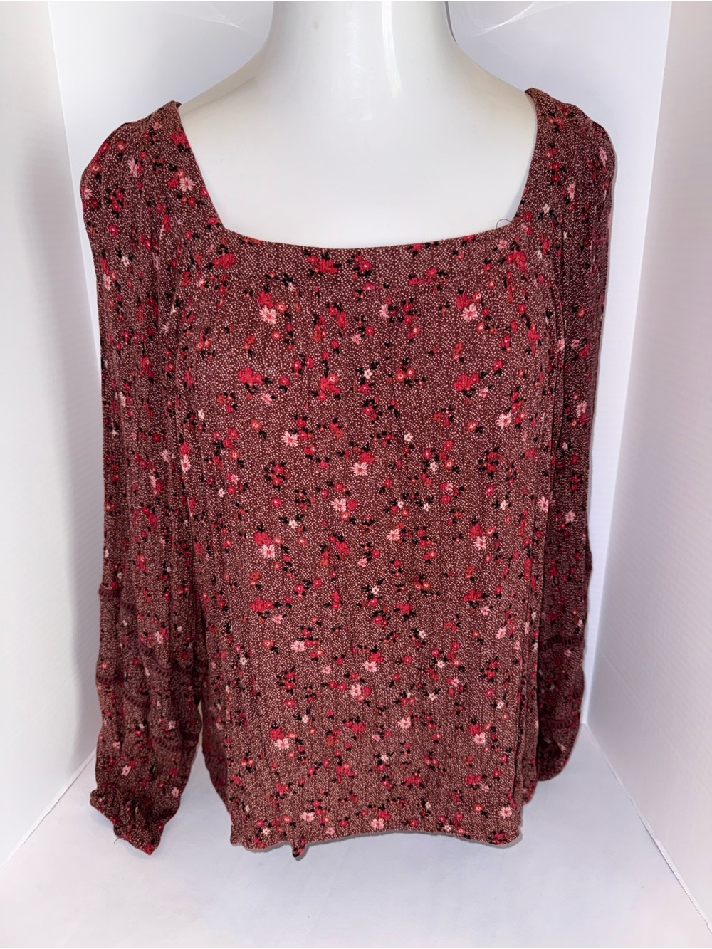 Knox Rose Red Floral Square Neck Blouse XL